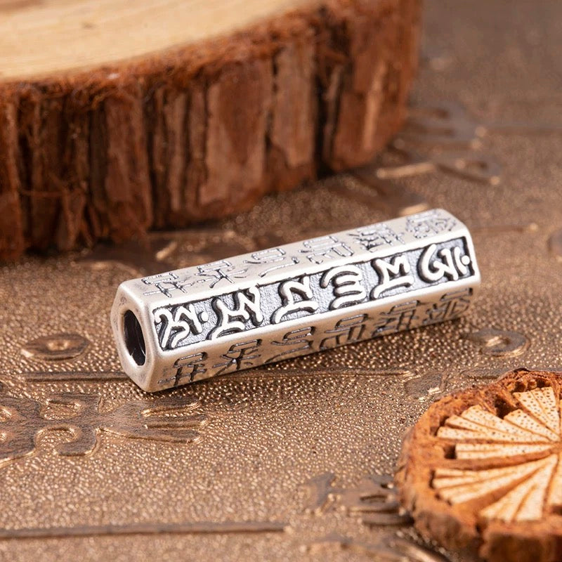 Silver Bead with Engraved Six-Syllable Mantra (Om Mani Padme Hum)