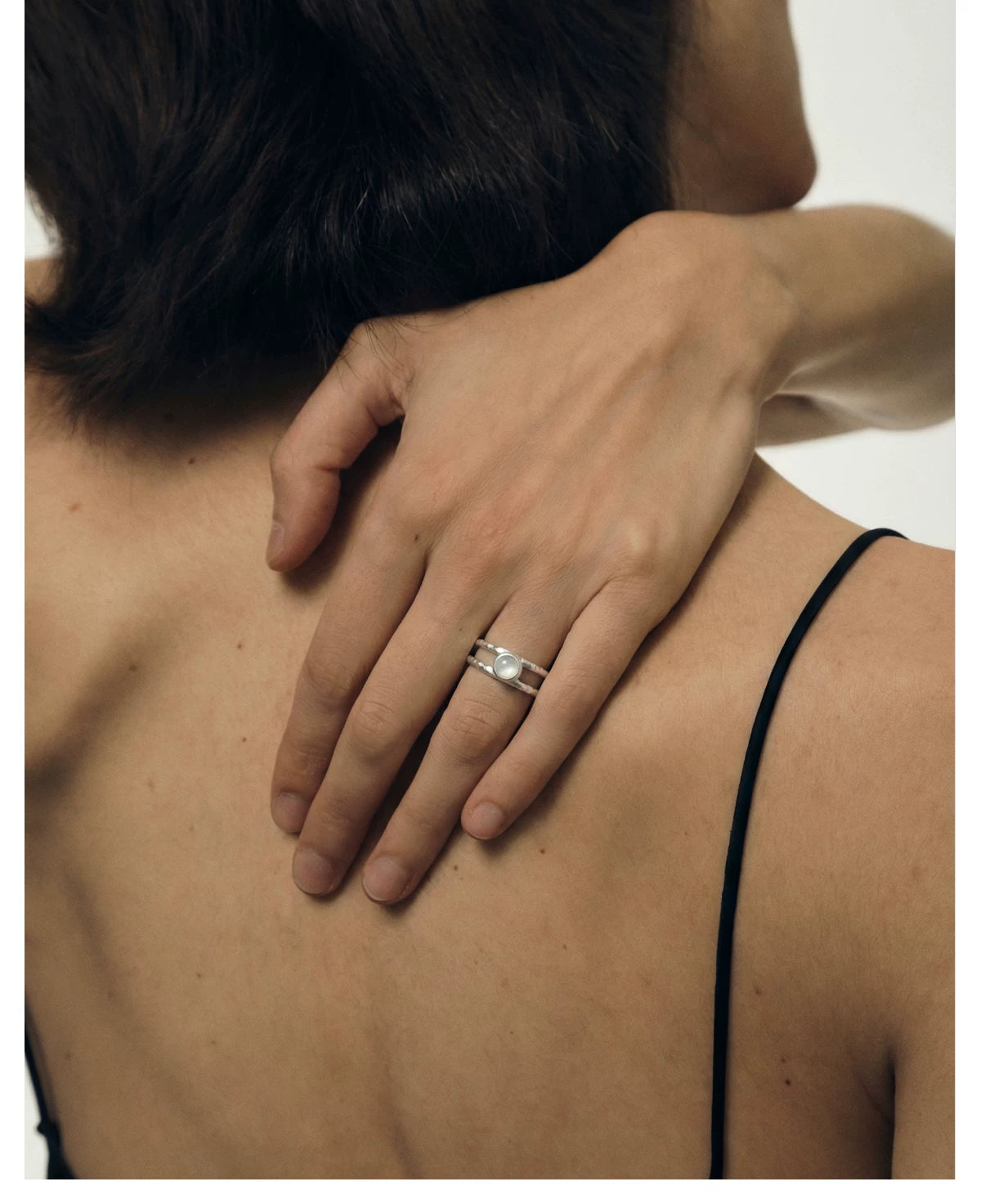 "Aura" Hammered Double-Band Gemstone Ring Adjustable Slilver