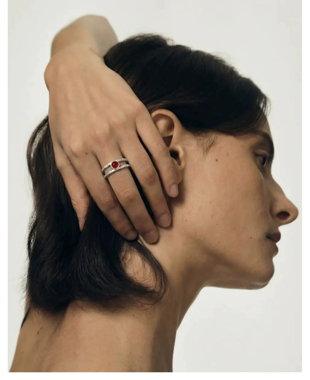 "Aura" Hammered Double-Band Gemstone Ring Adjustable Slilver