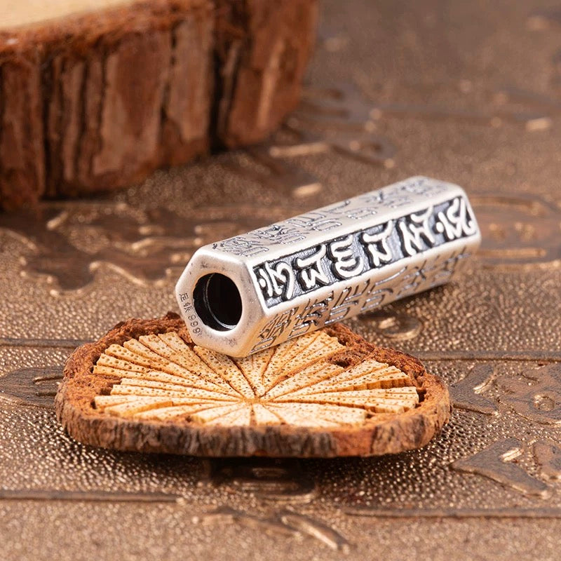 Silver Bead with Engraved Six-Syllable Mantra (Om Mani Padme Hum)